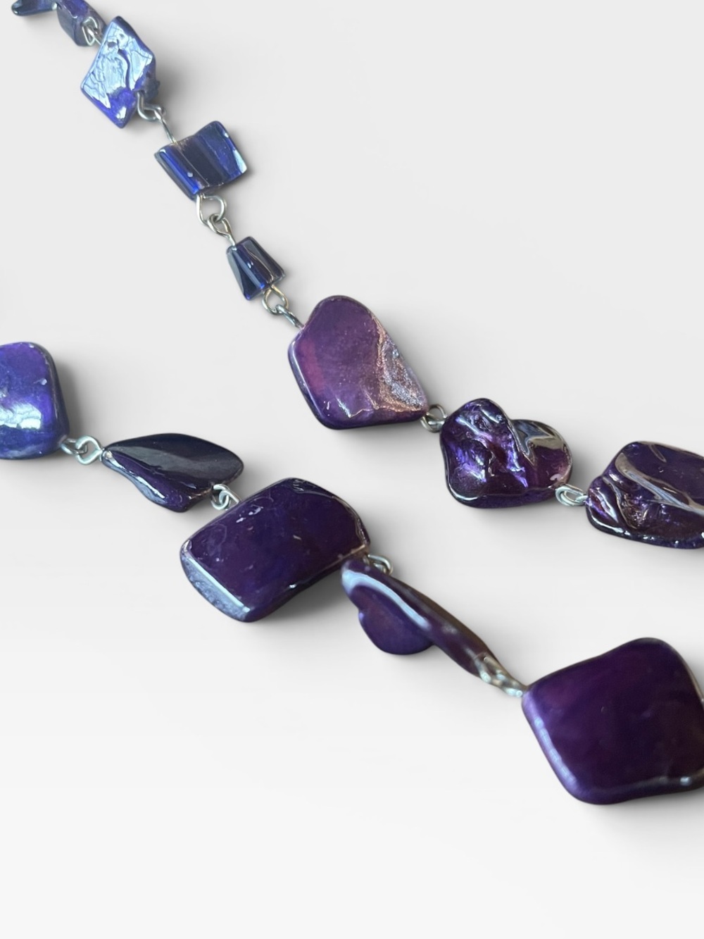 Artisan Purple Blue Shell Statement Necklace Adjustable Boho Jewelry